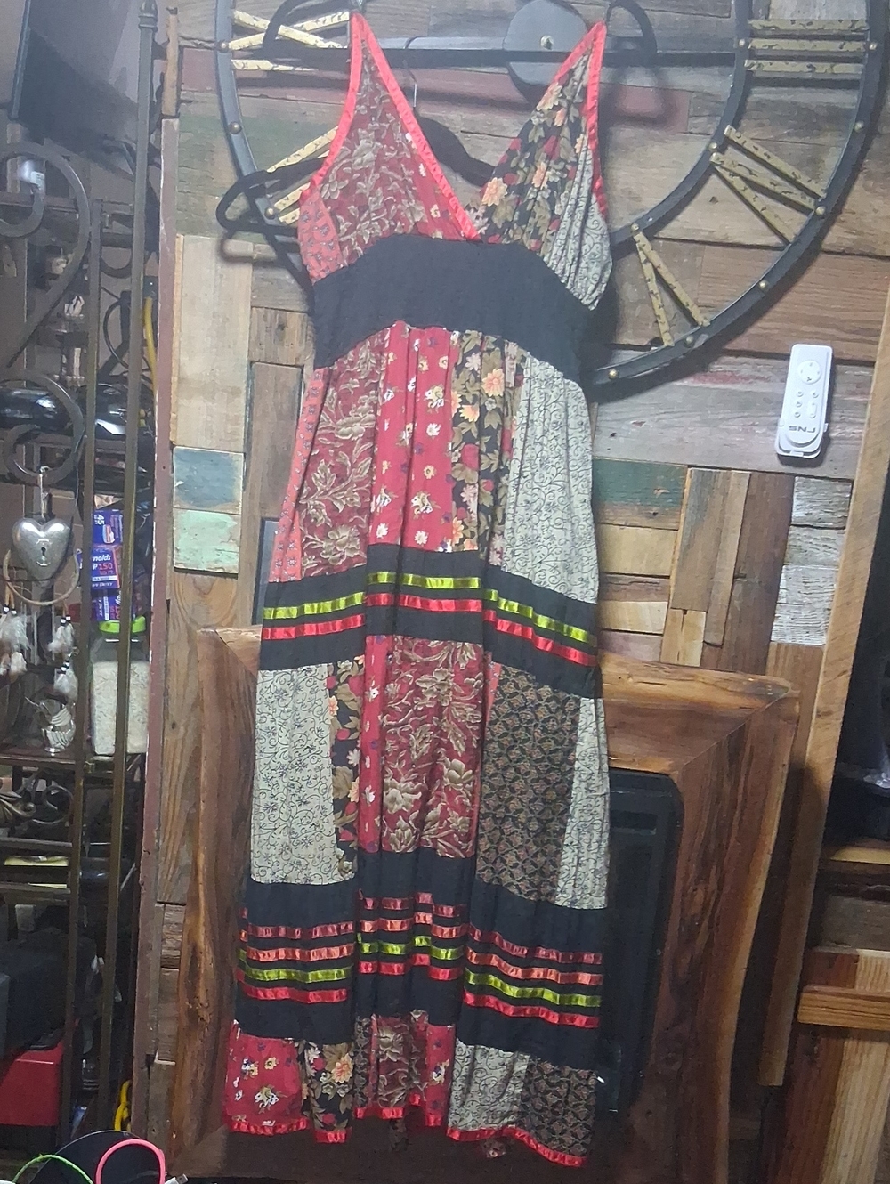 Bohemian Patchwork Maxi Dress - Red Multi